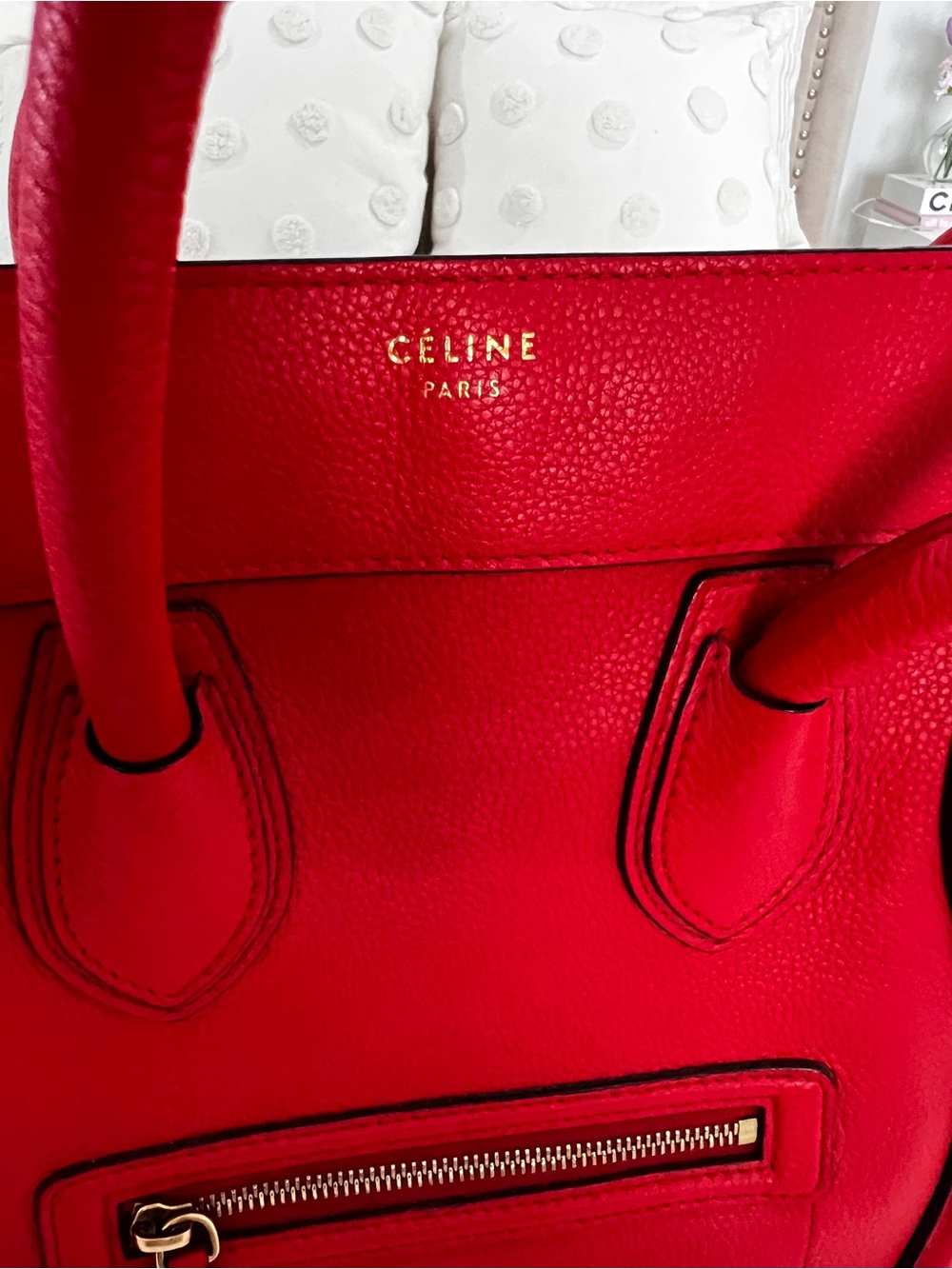 Celine Red Leather Mini Luggage Tote - Picture 3 of 16